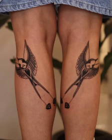 Twin Sparrows by Jimminy. Blackwork, Bird.